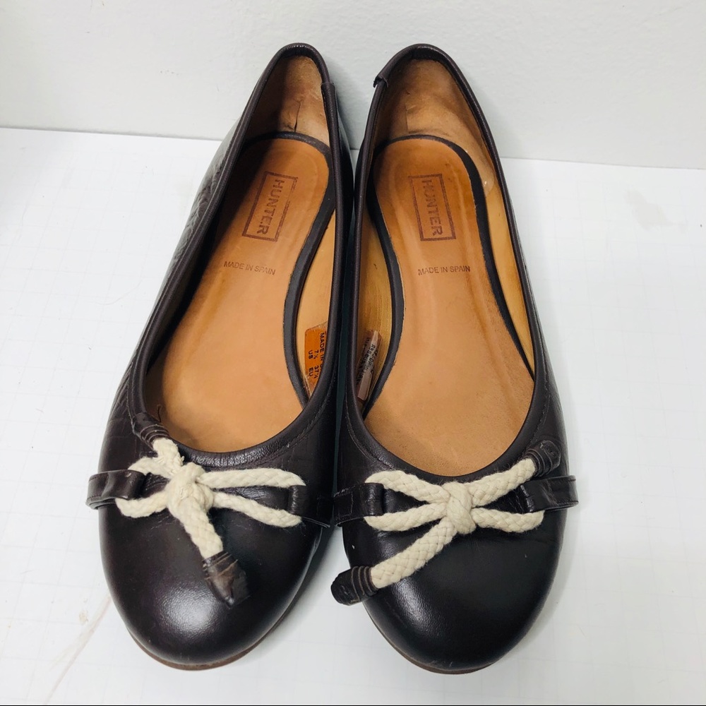 Hunter brown leather ballet flats bow 7.5